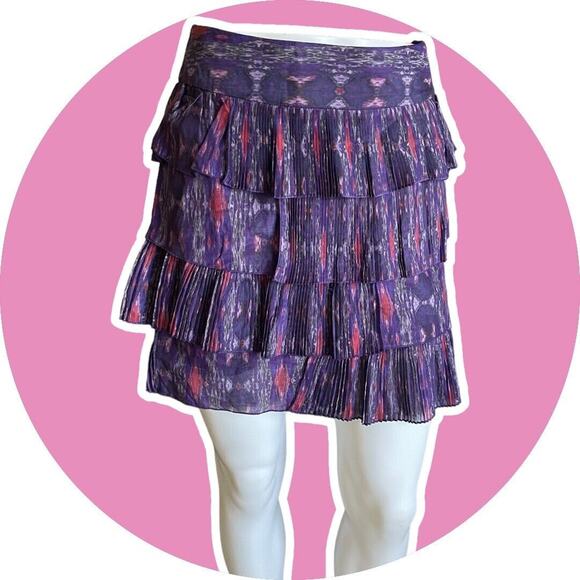 GAP WOMENS SILK Purple Ikat Flirty Printed Tiered Ruffle Mini Skirt Size 2 S - Picture 4 of 12